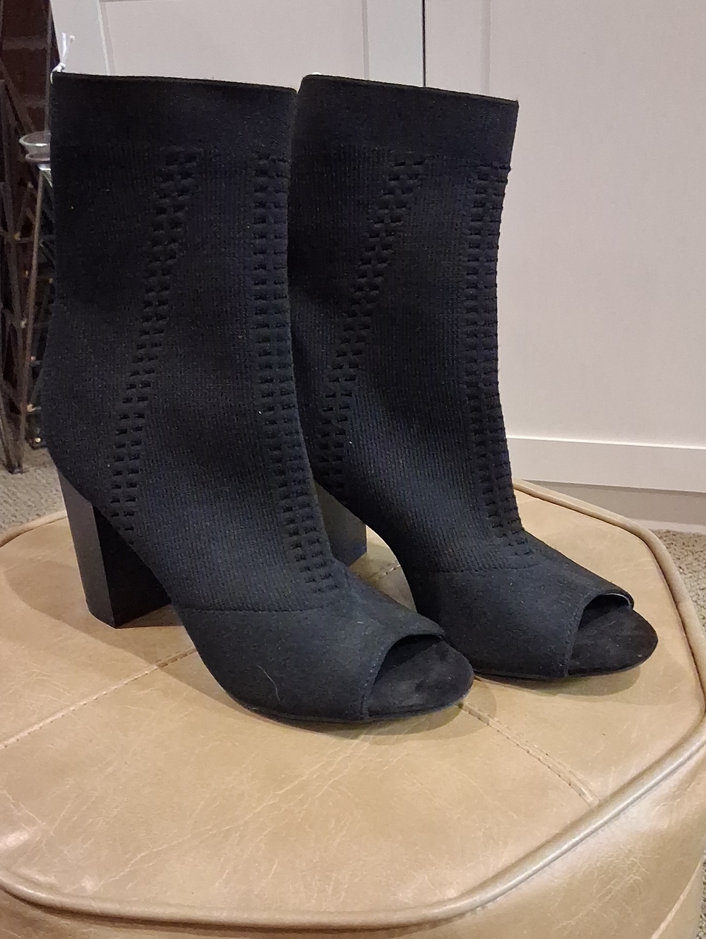 MOSSIMO Black Open-Toe Knit Ankle Booties - Women